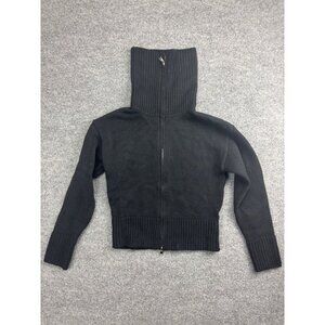 All:Row Zip Up Sweater Women's Small Black Funnel Neck Long Sleeve Cardigan